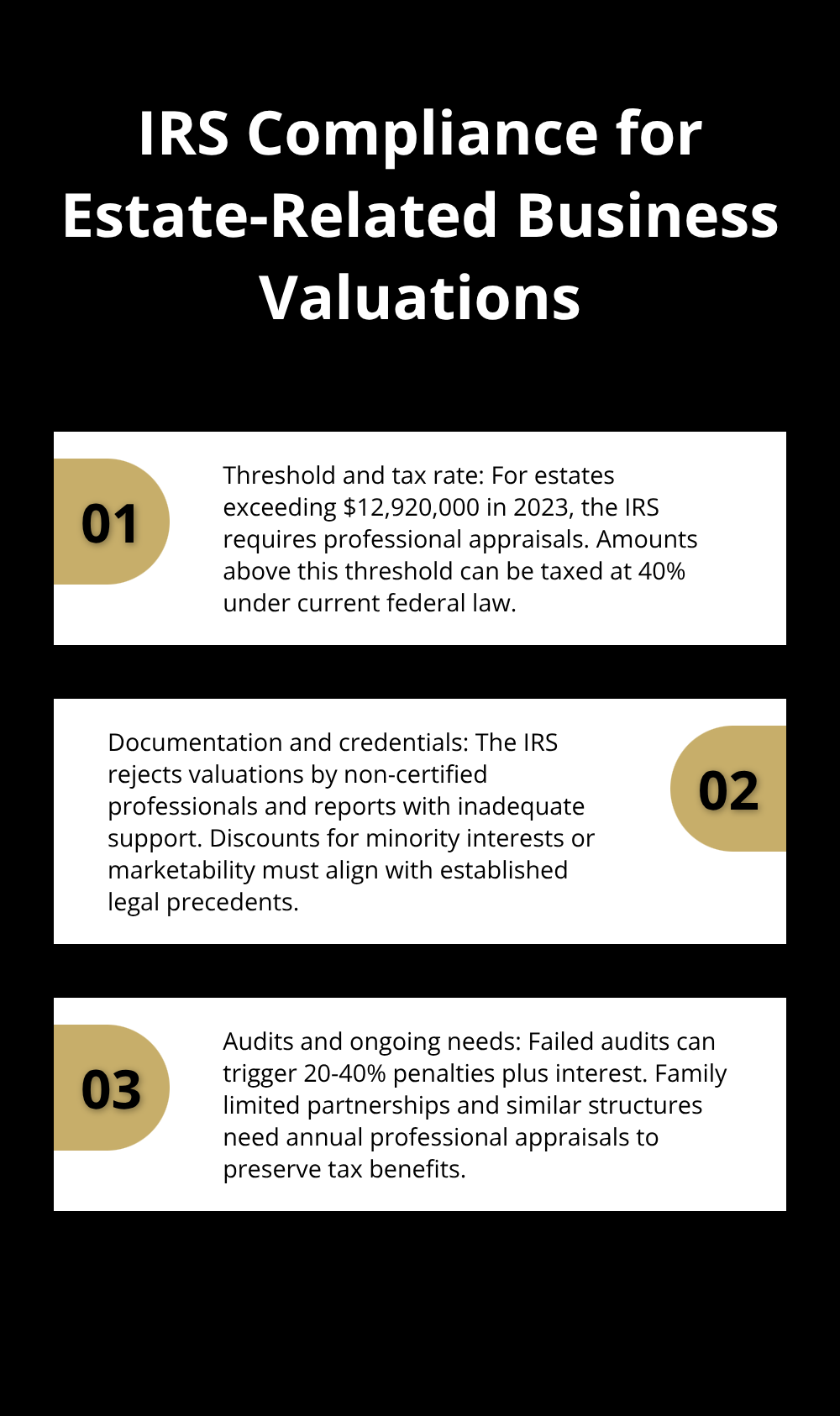 Three core IRS requirements business owners must meet for estate tax valuations in the U.S. - business appraisal