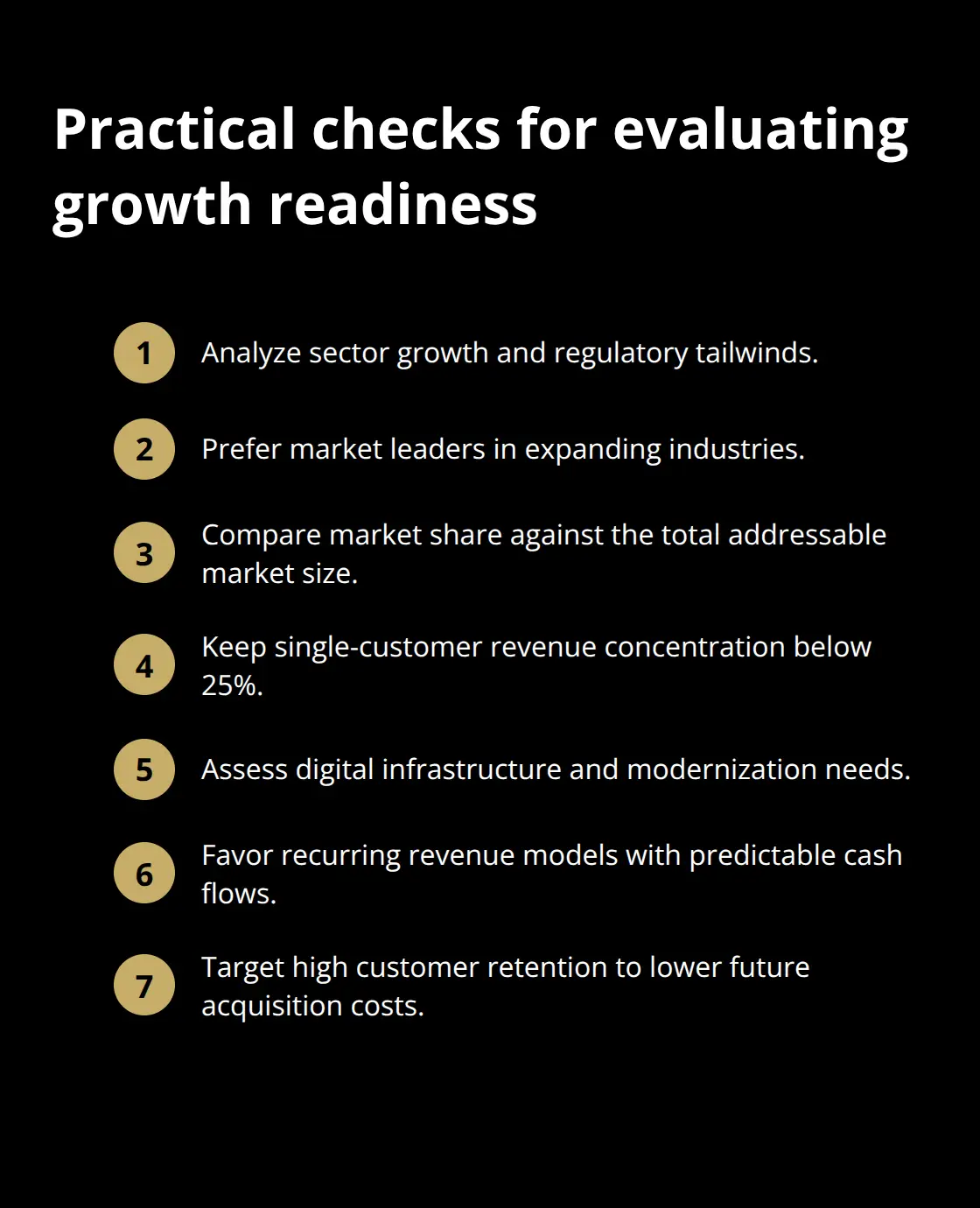 Compact checklist of steps to assess future growth when buying a business - growth potential