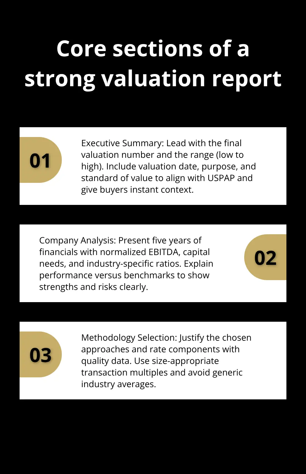 Three essential sections buyers scrutinize in a valuation report