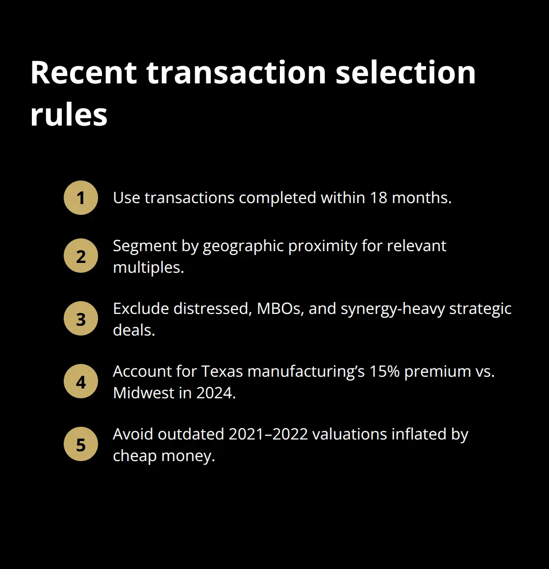 Checklist for selecting relevant market comps