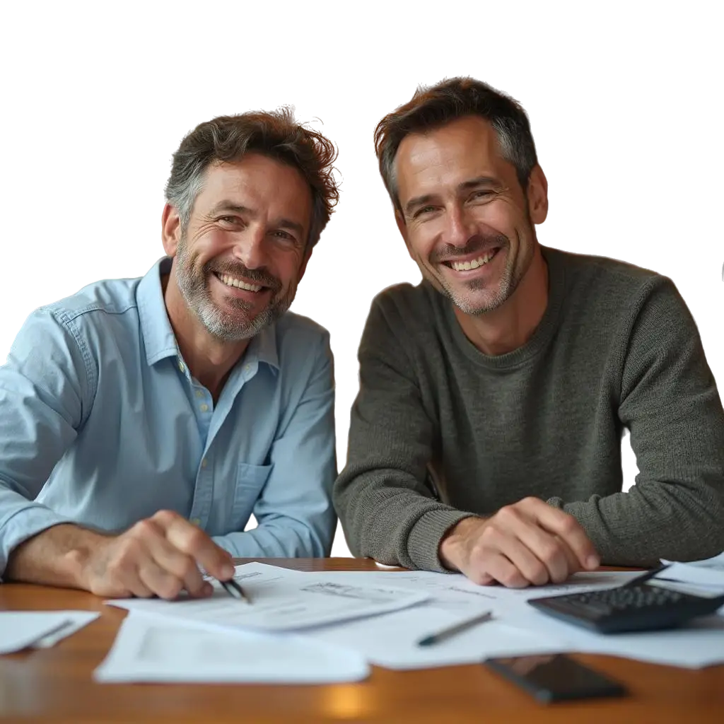 men doing smart planning for taxes after selling small business with unbroker