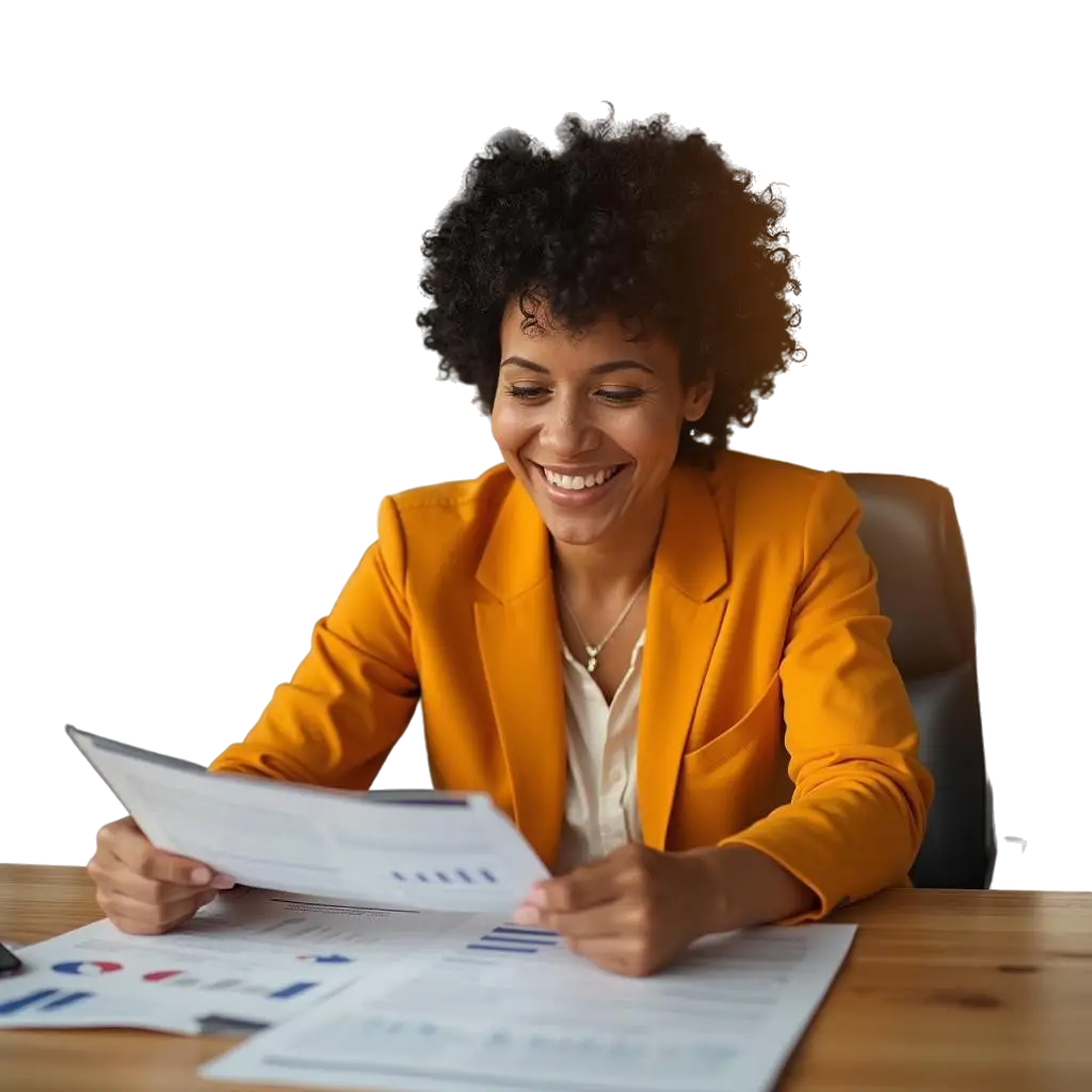 woman in her small business reviewing her business valuation from unbroker